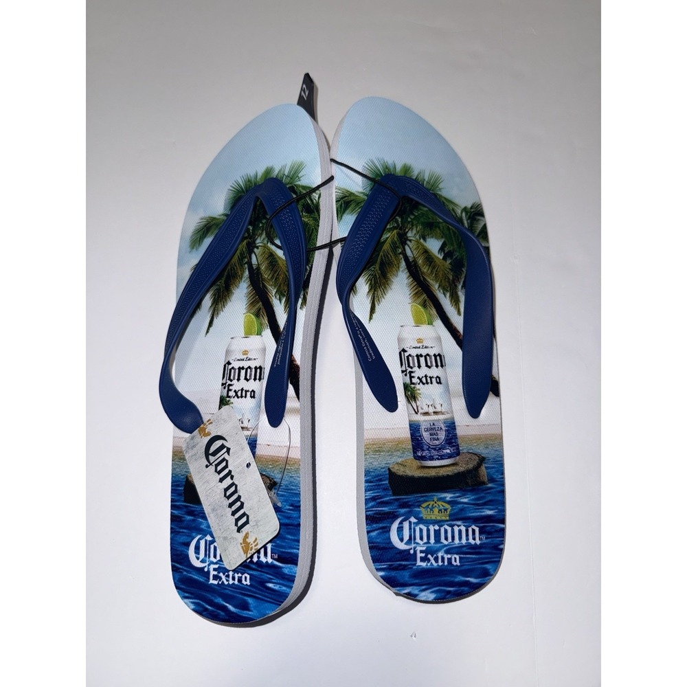 Corona Extra Flip Flops Size 11/12 Blue Beach Sandals Tropical Beer Novelty NEW